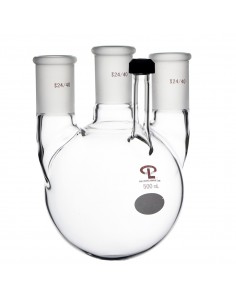 500mL  24/40  With Threaded Side Arm  Round Bottom 3-Neck...